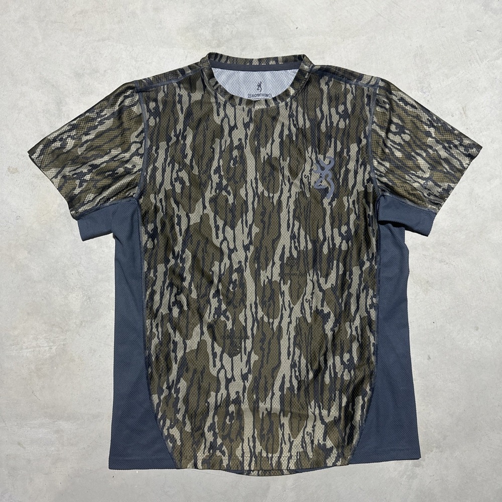 Browning Brown Camo Loose Fit Quick Dry Mesh T Shirt Men's SZ M Hunting Base